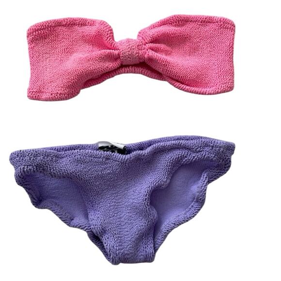 Hunza G Bikini Set Lilac Purple Bubblegum Pink Jean Bandeau Strapless Crinkle OS - Picture 2 of 2